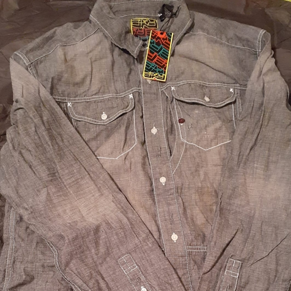 NEW Designer Denim Gray Button down shirt 2x